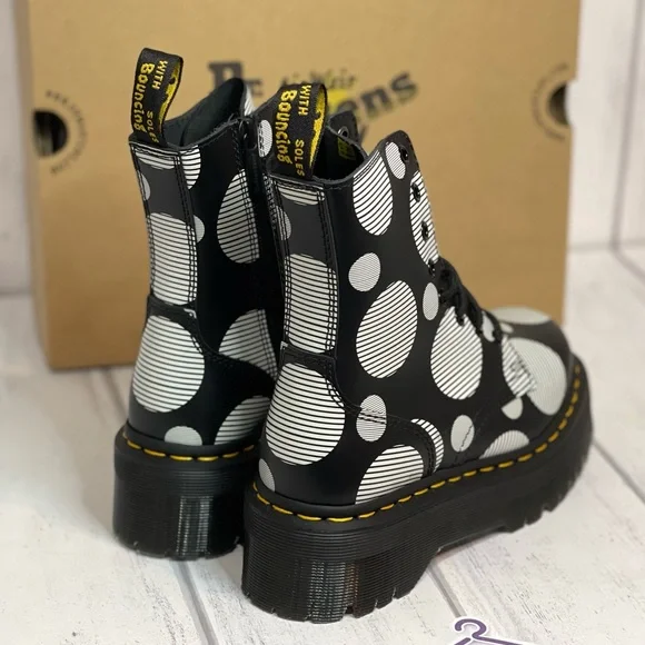 🔥Dr.Martens Jadon Polka Dot Smooth Leather Platform Boots MNS 5/ WOMENS 6 NEW🔥 - Picture 4 of 11